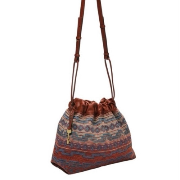 Fossil Purse NWOT Gigi Crossbody Tan Leather Western Print Blue Purple Orange - Picture 4 of 12